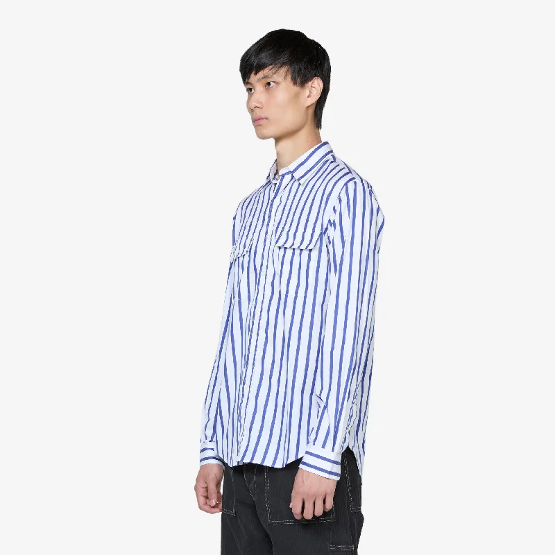 Classic Fit Striped Poplin Workshirt 6096 Blue | White