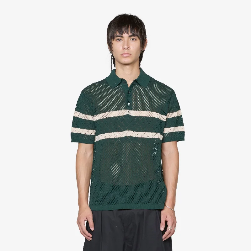 Knit Polo Mesh Stripe Green