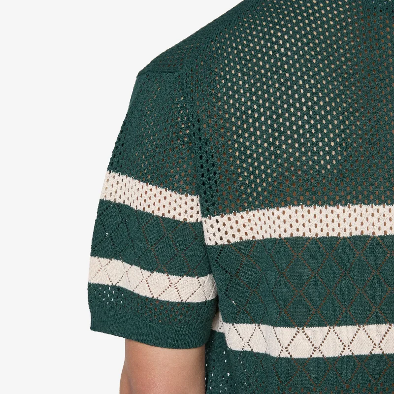 Knit Polo Mesh Stripe Green