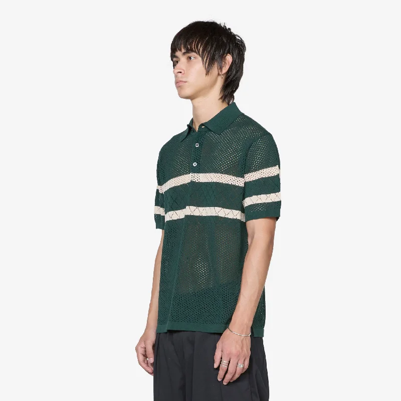 Knit Polo Mesh Stripe Green