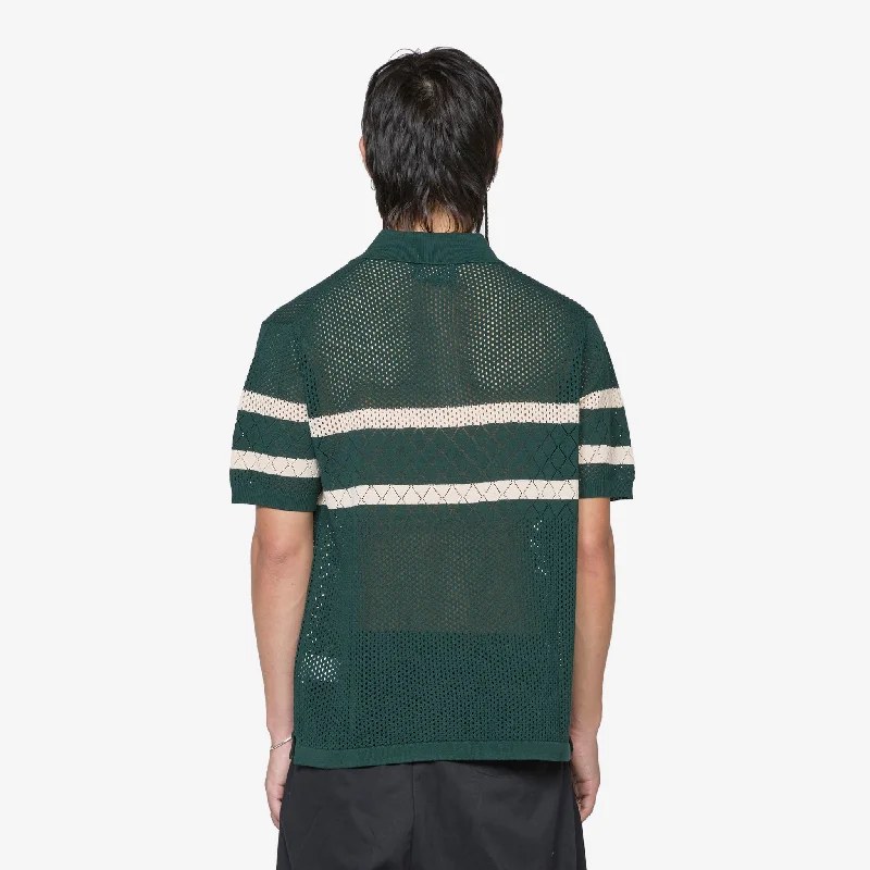 Knit Polo Mesh Stripe Green