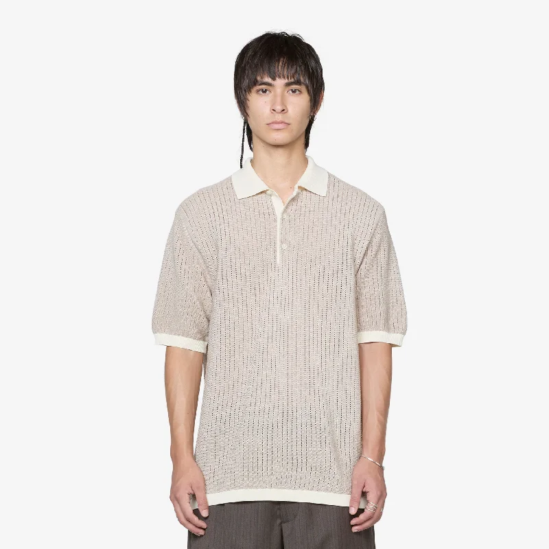 Knit Polo 'WASHI' 2 Tone Off White