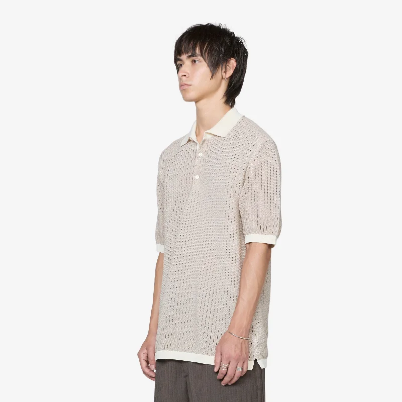 Knit Polo 'WASHI' 2 Tone Off White