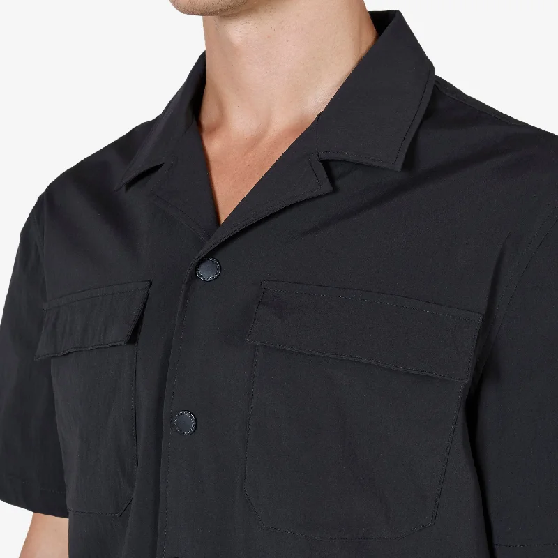 Nylon Camp Collar Short Sleeve Shirt Black