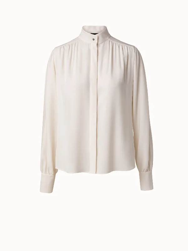 Silk Crêpe Mock Neck Blouse