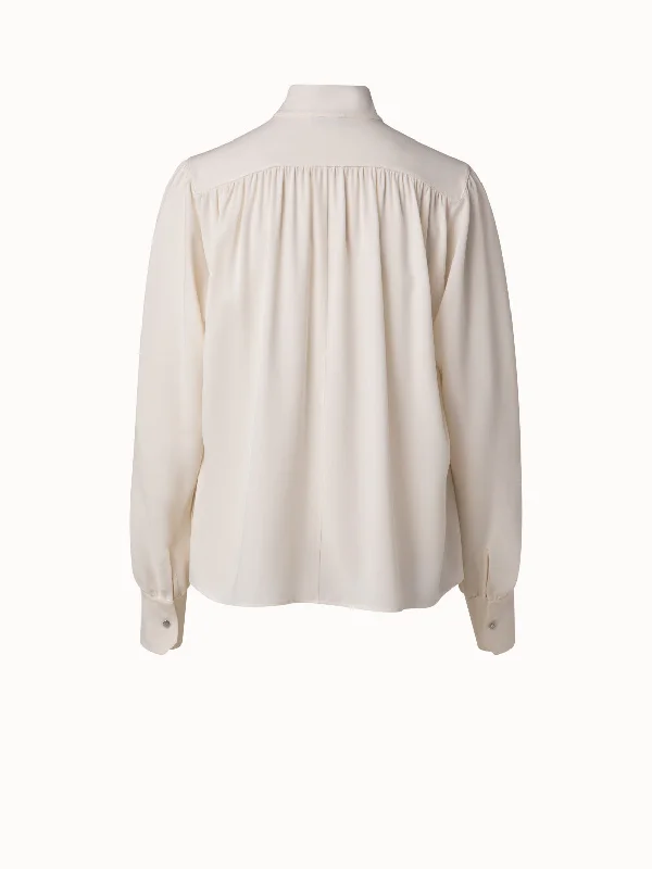 Silk Crêpe Mock Neck Blouse