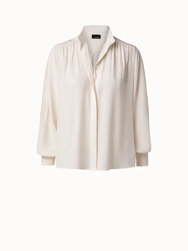 Silk Crêpe Mock Neck Blouse