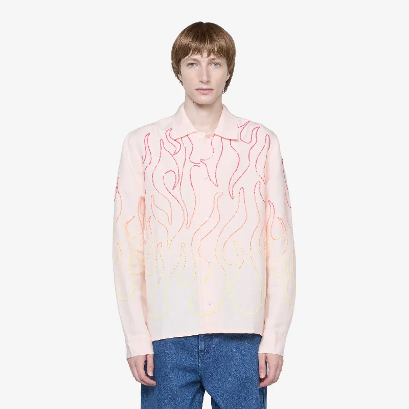 Unisex Flame Embroidered Shirt Pink