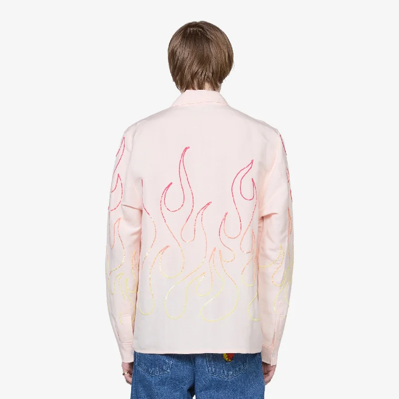 Unisex Flame Embroidered Shirt Pink