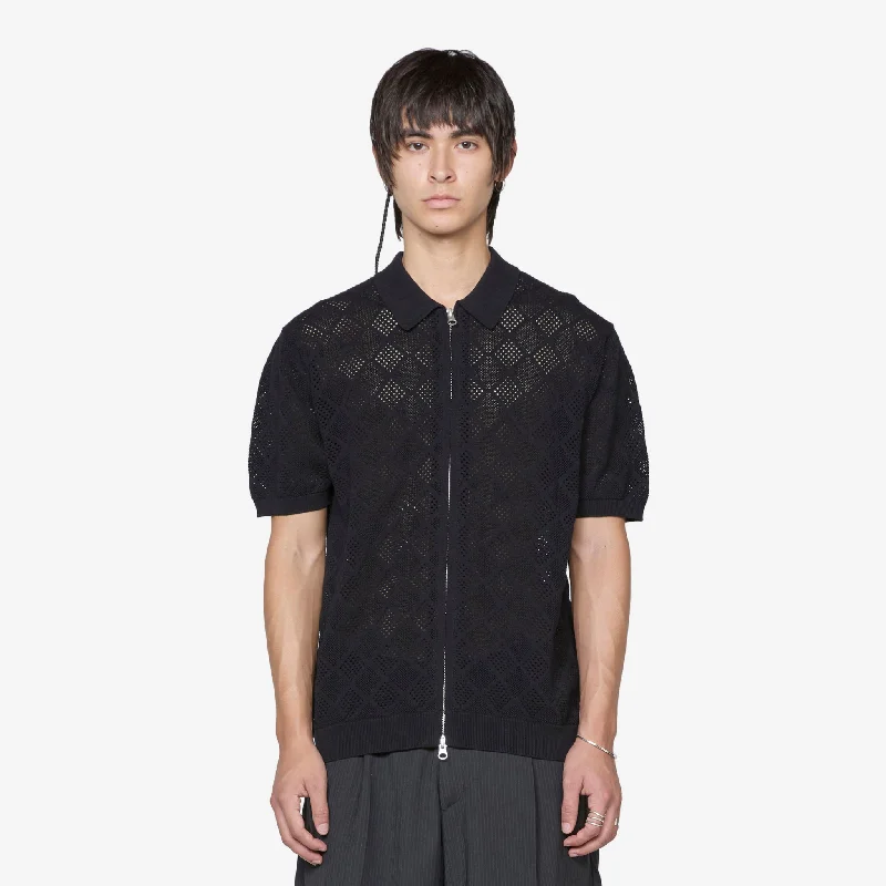 Zip Knit Polo Mesh Black