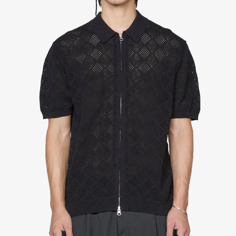 Zip Knit Polo Mesh Black