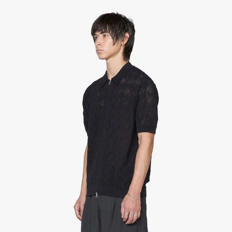 Zip Knit Polo Mesh Black