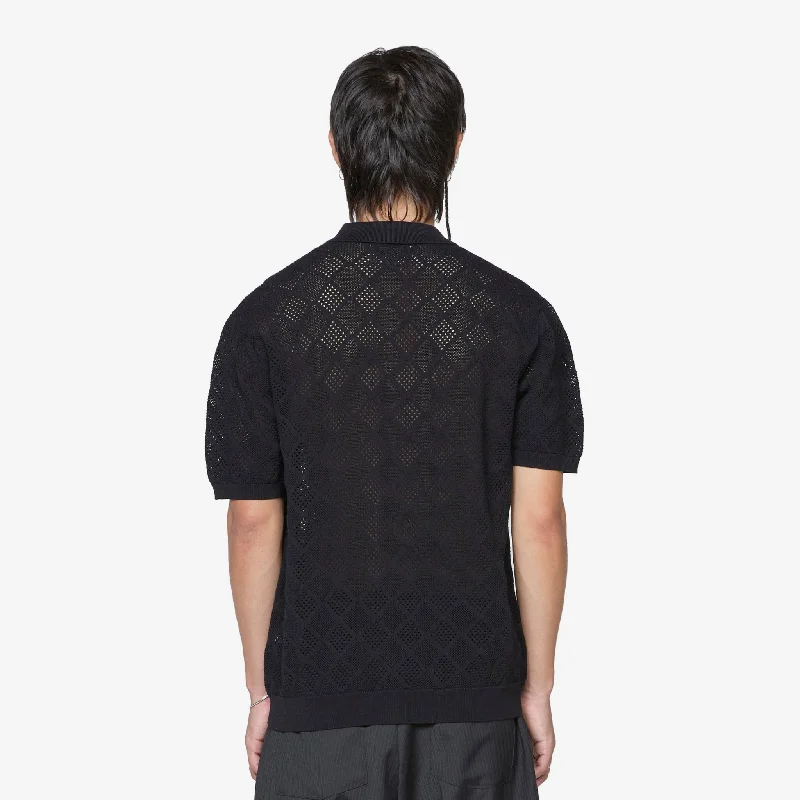 Zip Knit Polo Mesh Black